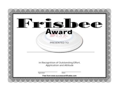 Certificate For Flying discs - Frisbee Award - One