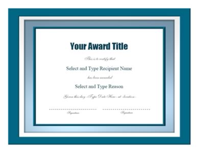 Blue Double Border Award Certificate Template -Two