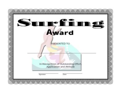 Surfing Award Certificate -One