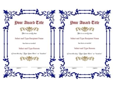 Blue Spikey Border Certificate Template -Pair