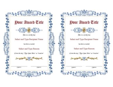 Blue Spikey Border Blank Award certificate Template Pair