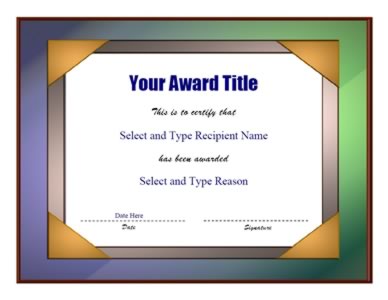 Green And Purple Border With Gold Corner Blank Award Template ...