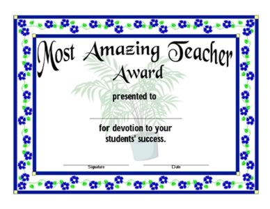 Certificate For Most Amazing Teacher-Three | Certificate Templates ...